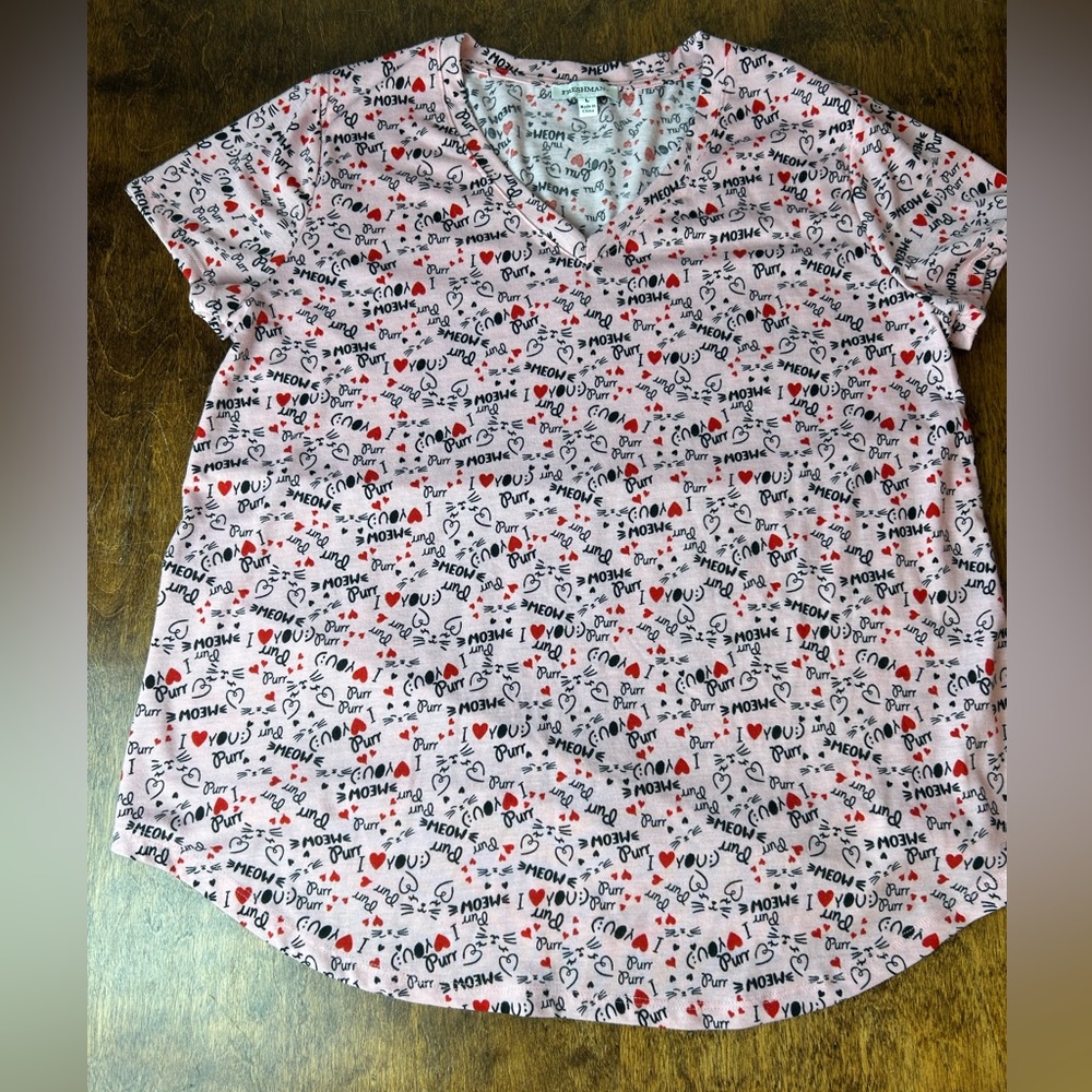 Cat Print V-Neck Top
